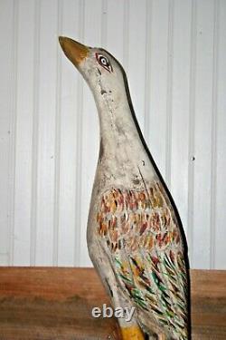 Vintage Folk Art Carved Wood and Painted Crane Goose Decoy Bird Mexican 29 H