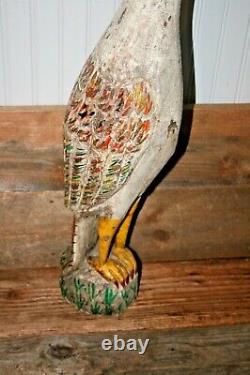 Vintage Folk Art Carved Wood and Painted Crane Goose Decoy Bird Mexican 29 H