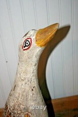 Vintage Folk Art Carved Wood and Painted Crane Goose Decoy Bird Mexican 29 H