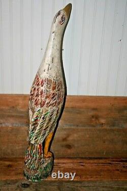 Vintage Folk Art Carved Wood and Painted Crane Goose Decoy Bird Mexican 29 H