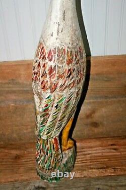 Vintage Folk Art Carved Wood and Painted Crane Goose Decoy Bird Mexican 29 H