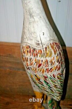 Vintage Folk Art Carved Wood and Painted Crane Goose Decoy Bird Mexican 29 H