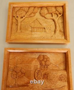 Vintage Folk Art Carved Wooden Cabin Water Mill 3-D Landscape Scene Pine B. K. 97