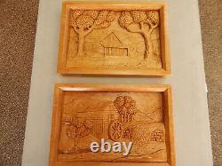 Vintage Folk Art Carved Wooden Cabin Water Mill 3-D Landscape Scene Pine B. K. 97