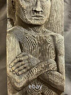 Vintage Folk Art Carved Wooden Deep Relief Figural Hanging Sculpture