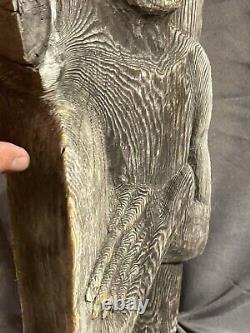 Vintage Folk Art Carved Wooden Deep Relief Figural Hanging Sculpture