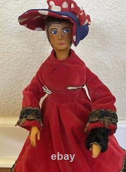 Vintage Folk Art DOLL Hand Made Carved Wood OOAK With Clothes