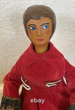 Vintage Folk Art DOLL Hand Made Carved Wood OOAK With Clothes