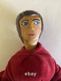 Vintage Folk Art DOLL Hand Made Carved Wood OOAK With Clothes