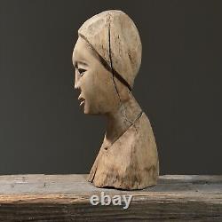 Vintage Folk Art Hand Carved Female Portrait with Headwrap Sculpture