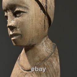 Vintage Folk Art Hand Carved Female Portrait with Headwrap Sculpture