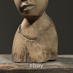 Vintage Folk Art Hand Carved Female Portrait with Headwrap Sculpture
