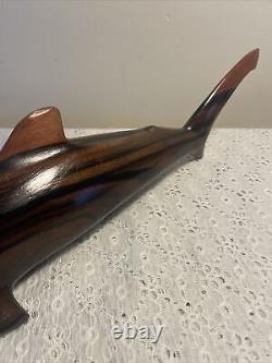 Vintage Folk Art Hand Carved Hammer Head Shark Reef Sharks Burl Hard Wood Grains
