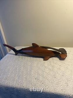 Vintage Folk Art Hand Carved Hammer Head Shark Reef Sharks Burl Hard Wood Grains