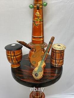 Vintage Folk Art Hand Carved & Painted Floor Lamp Miniature Instruments Signed