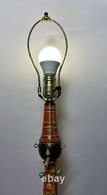 Vintage Folk Art Hand Carved & Painted Floor Lamp Miniature Instruments Signed
