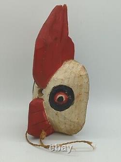 Vintage Folk Art Hand Carved Rooster Bird Mask Hanging