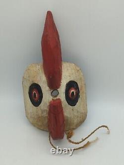 Vintage Folk Art Hand Carved Rooster Bird Mask Hanging