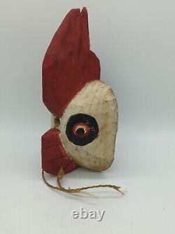 Vintage Folk Art Hand Carved Rooster Bird Mask Hanging