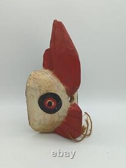 Vintage Folk Art Hand Carved Rooster Bird Mask Hanging