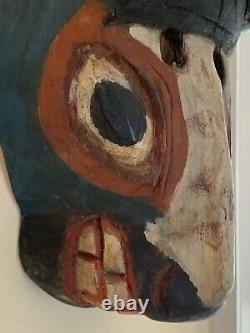 Vintage Folk Art Hand Carved Solid Wood Horse Face Horned Mask