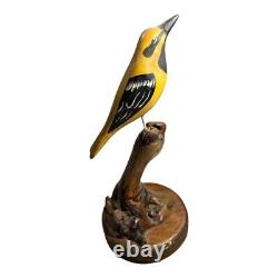 Vintage Folk Art Hand Carved Wood Bird on Stand by Engburg