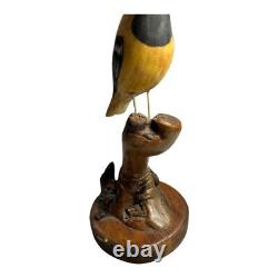 Vintage Folk Art Hand Carved Wood Bird on Stand by Engburg