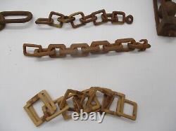 Vintage Folk Art Hand Carved Wood Chains Block With Balls Links