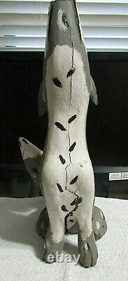 Vintage Folk Art Hand Carved Wood HOWLING COYOTE signed Pete Ortega 14 3/4