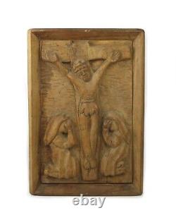 Vintage Folk Art Hand Carved Wood Jesus Santos Icon Crucifixion INRI