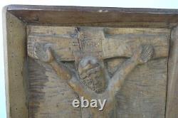 Vintage Folk Art Hand Carved Wood Jesus Santos Icon Crucifixion INRI