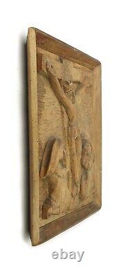 Vintage Folk Art Hand Carved Wood Jesus Santos Icon Crucifixion INRI