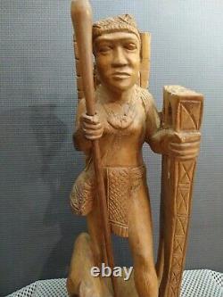 Vintage Folk Art Hand Carved Wood Warrior Hunter Statue