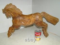 Vintage Folk Art Hand Carved Wood Wild Stallion Mustang Horse 15H x 24 x 6