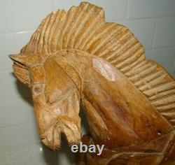 Vintage Folk Art Hand Carved Wood Wild Stallion Mustang Horse 15H x 24 x 6