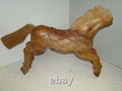 Vintage Folk Art Hand Carved Wood Wild Stallion Mustang Horse 15H x 24 x 6