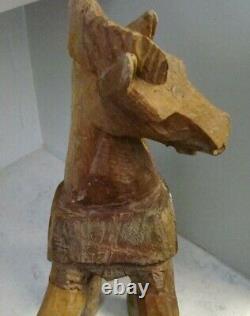 Vintage Folk Art Hand Carved Wood Wild Stallion Mustang Horse 15H x 24 x 6