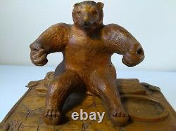 Vintage Folk Art Hand Carved Wooden Box. Bear. Northwoods decor