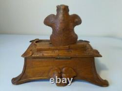 Vintage Folk Art Hand Carved Wooden Box. Bear. Northwoods decor