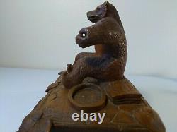 Vintage Folk Art Hand Carved Wooden Box. Bear. Northwoods decor