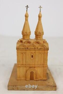 Vintage Folk Art Hand Carved Wooden Model of Ryazan Holy Spirit Church Russia