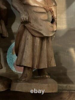 Vintage Folk Art Hand Carved Wooden Woman And Child Chipped As Shown Unbranded
