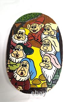 Vintage Folk Art Hand carved wood plaque Snow White Seven Dwarves RARE! MCM