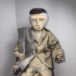 Vintage Folk Art Handmade Man Figure Molded Face Wood Base 9.5 X 8 In