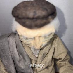 Vintage Folk Art Handmade Man Figure Molded Face Wood Base 9.5 X 8 In