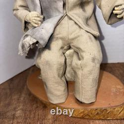 Vintage Folk Art Handmade Man Figure Molded Face Wood Base 9.5 X 8 In
