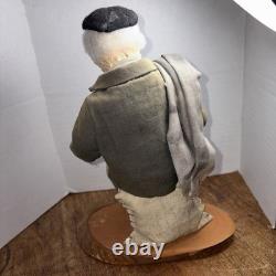 Vintage Folk Art Handmade Man Figure Molded Face Wood Base 9.5 X 8 In
