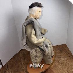 Vintage Folk Art Handmade Man Figure Molded Face Wood Base 9.5 X 8 In
