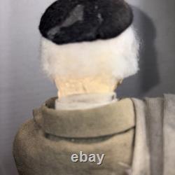 Vintage Folk Art Handmade Man Figure Molded Face Wood Base 9.5 X 8 In