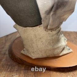 Vintage Folk Art Handmade Man Figure Molded Face Wood Base 9.5 X 8 In